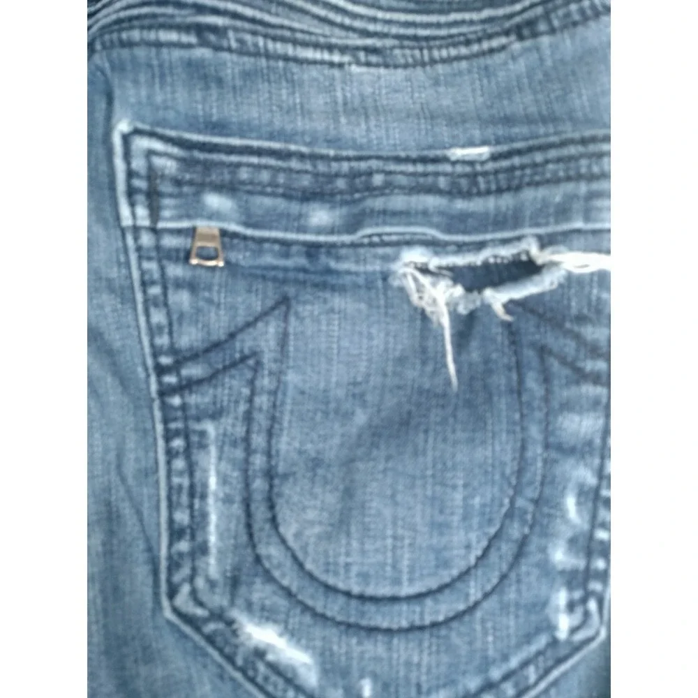 True Religion Geno Mens Denim Shorts Size 32 Distressed Moto Ribbed Slim Relaxed